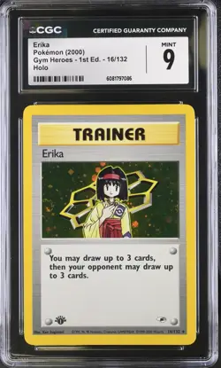 CGC 9 Pokemon English Erika 16/132 2000 Gym Heroes - 1st Edition Rare Holo - Image 1