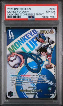 2025 ONE PIECE PROMOS DODGERS X ONE PIECE NIGHT #010 MONKEY D. LUFFY PSA 8 - Image 1