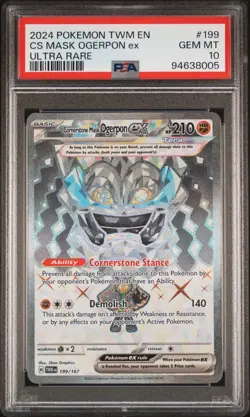 2024 POKEMON TWILIGHT MASQUERADE #199 CS MASK OGERPON EX ULTRA RARE PSA 10 - Image 1