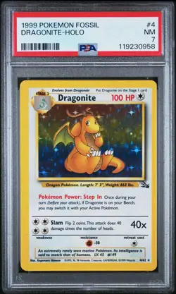 Pokemon TCG Dragonite Holo Card 4/62 Fossil PSA 7 - Image 1