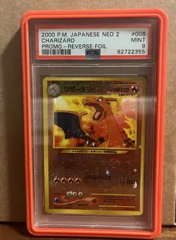 2000 POKEMON JAPANESE NEO 2 PROMO REVERSE FOIL #006 CHARIZARD PSA 9 SWIRL - Image 1