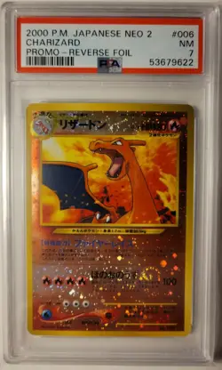 PSA 7 2000 Pokemon P.M. Japanese NEO 2 Charizard #006 Promo Reverse Foil - Image 1