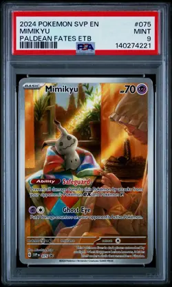 PSA 9 MINT Mimikyu 075/SVP Black Star PROMO Paldean Fates ETB Pokemon Card - Image 1