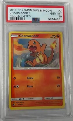 2019 CHARMANDER PSA 10 SUN AND MOON POKEMON HIDDEN FATES #7 NINTENDO GNAW CARD - Image 1
