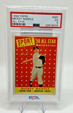 1958 Topps Mickey Mantle #487 PSA 5 - Sport Magazine '58 All Star BOLD A+ COLOR - Image 1