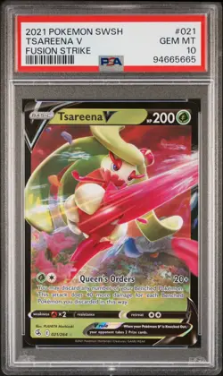 2021 POKEMON SWORD & SHIELD FUSION STRIKE #021 TSAREENA V FUSION STRIKE PSA 10 - Image 1