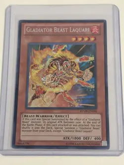 Yu-Gi-Oh! SECRET RARE HOLO CARD GLADIATOR BEAST LAQUARI RYMP-EN096 NM - Image 1