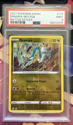 2021 POKEMON SWORD & SHIELD BATTLE STYLES #119 DRAMPA-REV.FOIL PSA 9 - Image 1