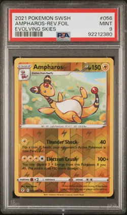 2021 POKEMON SWORD & SHIELD EVOLVING SKIES #056 AMPHAROS-REV.FOIL PSA 9 - Image 1