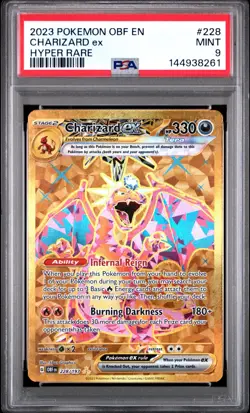 PSA 9 Mint Charizard ex 2023 Obsidian Flames 228/197 Hyper Rare Card - Image 1