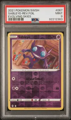 2021 POKEMON SWORD & SHIELD EVOLVING SKIES #067 SABLEYE-REV.FOIL PSA 9 - Image 1