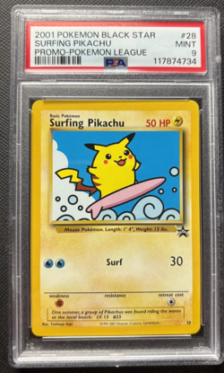 Surfing Pikachu Black Star Promo 28 Pokemon League 2001 PSA 9 - Image 1