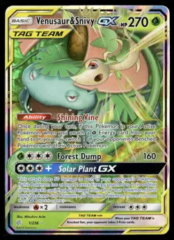 Venusaur & Snivy GX 1/236 Holo GX Rare Cosmic Eclipse Pokemon Moderately Played - Image 1