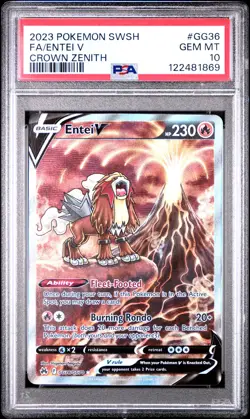 2023 POKEMON SWORD & SHIELD CROWN ZENITH #GG36 FULL ART/ENTEI V PSA 10 - Image 1