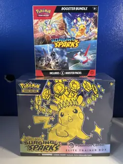 Surging Sparks Pokemon Center Stamped Elite Trainer Box ETB and booster box - Image 1