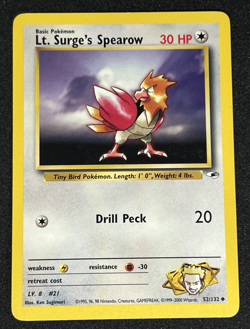 Lt. Surge's Spearow 52/132 WOTC Gym Heroes - Non-Holo Uncommon Pokemon Card LP - Image 1