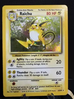 Pokemon TCG Raichu 14/102 Base Set Unlimited 1999 Holo Rare NM - Image 1