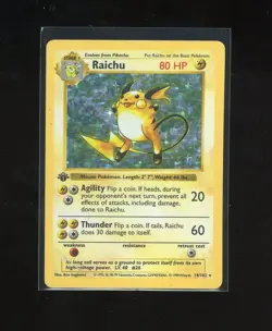 1999 1ST EDITION Pokemon Base Set Shadowless Raichu 14/102 Holo Foil Rare - Image 1