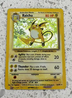 Pokemon TCG - Raichu 14/102 Base Set Holo Rare WOTC 1999 Vintage WoTC DMG - Image 1