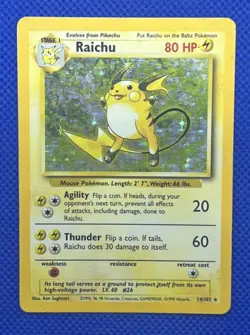 Pokemon TCG Raichu 14/102 Base Set Holo Rare Unlimited 1999 WOTC - Image 1
