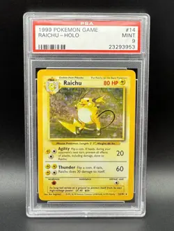 1999 Pokemon Game Raichu Holo PSA 9 Mint Base Set Unlimited Rare 14 Card 14/102 - Image 1