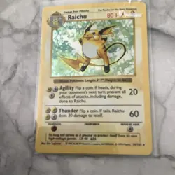 Pokemon TCG Raichu Base Set 14/102 Holo Rare 1999 Wizards Ken Sugimori Card - Image 1