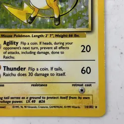 Raichu 14/102 Holo Rare Base Set TCG 1999 Pokemon Card LP - Image 5
