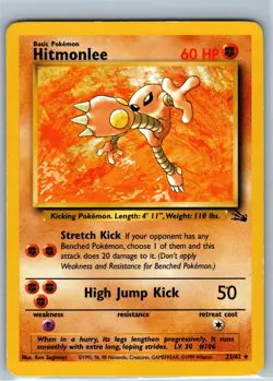 Pokemon Card Vintage Non-holo Rare Hitmonlee 22/62 Fossil Wotc 1999 - Image 1
