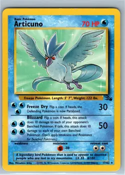 Pokemon Card - Articuno 17/62 - Unlimited Non-Holo Rare Fossil Set 1999 - Image 1