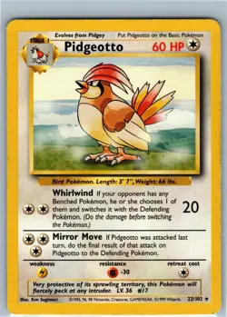 Pokemon Card - Pidgeotto 22/102 - Rare 1999 Base Set WOTC - Image 1