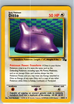 Pokemon Card - Ditto 18/62 - Fossil Set Rare Non Holo Trading Card WOTC Vintage - Image 1