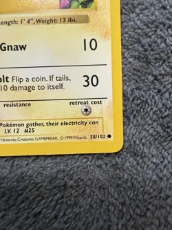 Pokemon Pikachu Red Cheeks 58/102 Base Set (Shadowless) - Image 3