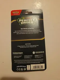 Pokemon Mega Evolution—Perfect Order Booster Pack English 3 Promo Cards & Coin - Image 2