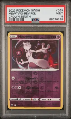 2023 Pokemon Sword & Shield Crown Zenith 059 Mewtwo Reverse Holo - PSA 9 - Image 1