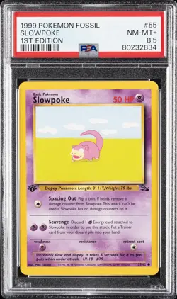 1999 POKEMON FOSSIL 1ST EDITION #55 SLOWPOKE PSA 8.5 - Image 1