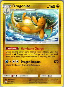 Dragonite 151/236 Non Holo SM - Unified Minds - Pokemon Card - NM - Image 1