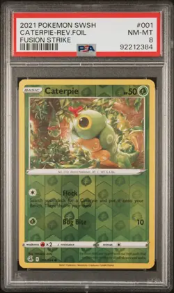 2021 POKEMON SWORD & SHIELD FUSION STRIKE #001 CATERPIE-REV.FOIL PSA 8 - Image 1
