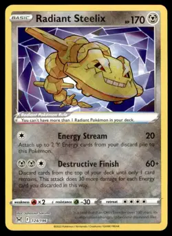 Radiant Steelix 124/196 Radiant Rare Lost Origin Pokemon Holo Lightly Played - Image 1