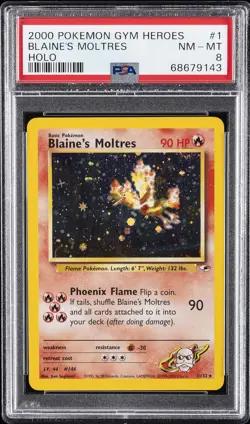 2000 POKEMON GYM HEROES HOLO #1 BLAINE'S MOLTRES PSA 8 - Image 1