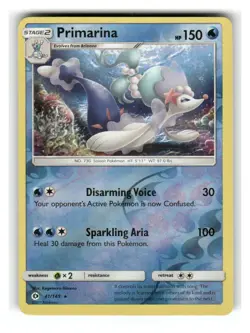 Primarina 41/149 Rare SM Base Set Pokemon Reverse Holo Lightly Played - Image 1