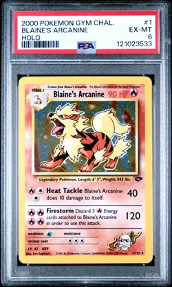 Blaine's Arcanine Gym Challenge 1st Edition #001 (2000) Holo PSA 8 Pokemon - Image 1