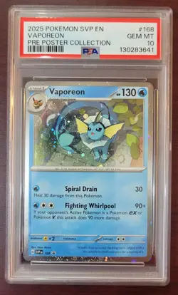 PSA 10 GEM MINT POKEMON VAPOREON #168 Prismatic Evolutions Poster Collection - Image 1