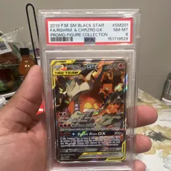 Pokemon Reshiram & Charizard GX SM201 Black Star Promo PSA 8 TAG TEAM Holo - Image 1
