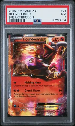 2015 POKEMON XY BREAKTHROUGH #21 HOUNDOOM EX PSA 7 - Image 1