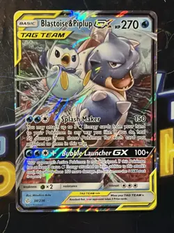 Pokemon Blastoise & Piplup GX 38/236 Sm-Cosmic Eclipse Holo Ultra Rare 270 HP - Image 1