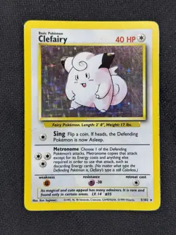 Pokemon TCG Clefairy 5/102 Base Set Holo Rare Card WOTC - Image 1