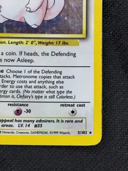 Pokemon TCG Clefairy 5/102 Base Set Holo Rare Card WOTC - Image 4