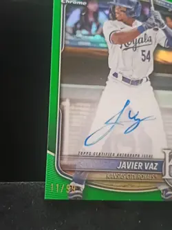 2025 Bowman Chrome Javier Vaz Auto Green Lava 11/99KC Royals 1ST Bowman On Card - Image 2