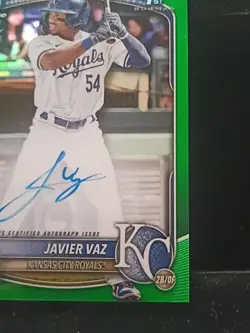 2025 Bowman Chrome Javier Vaz Auto Green Lava 11/99KC Royals 1ST Bowman On Card - Image 3