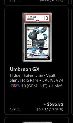 Pokemon Umbreon GX Hidden Fates Full Art #SV69 PSA 10 Gem Mint - Image 2